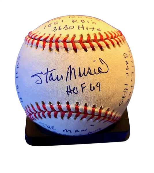 Stan Musial Signed ONL "Stat" Baseball w/ 20 Handwritten Inscriptions (RJ.com & Beckett/BAS Guaranteed)