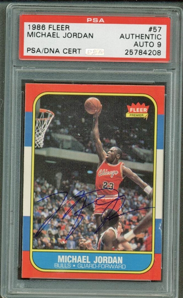 Michael Jordan Signed 1986 Fleer Rookie Card PSA/DNA Graded MINT 9 w/ Rare New PSA Label!