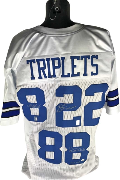 Triplets: Troy Aikman, Emmitt Smith & Michael Irvin Signed & Inscribed Cowboys Jersey (Beckett/BAS)