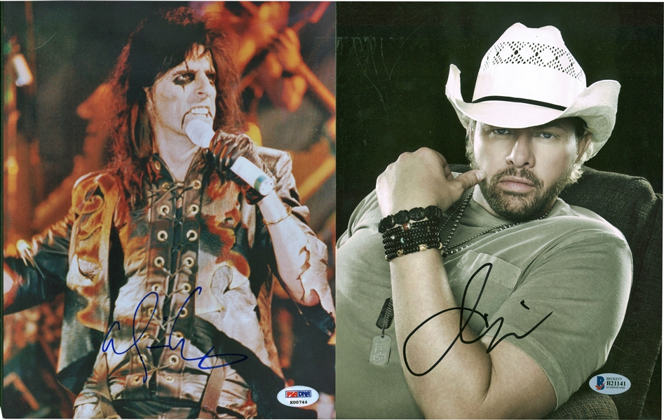 Lot of Three (3) Music Stars Signed 8" x 10" Photographs w/ Toby Keith & Alice Cooper! (PSA/DNA & Beckett)