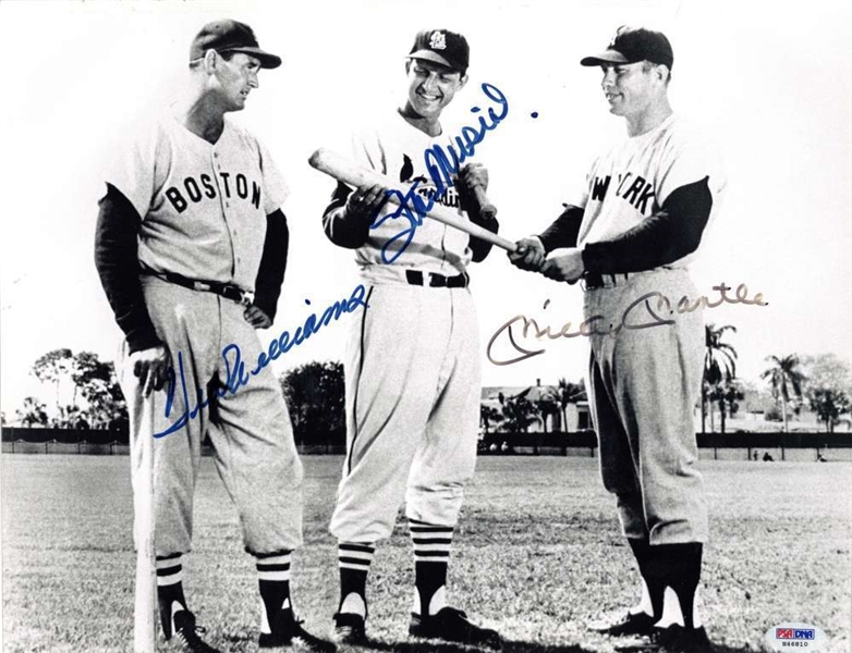 Ted Williams, Mickey Mantle & Stan Musial Rare Signed 8" x 10" Photograph (PSA/DNA)