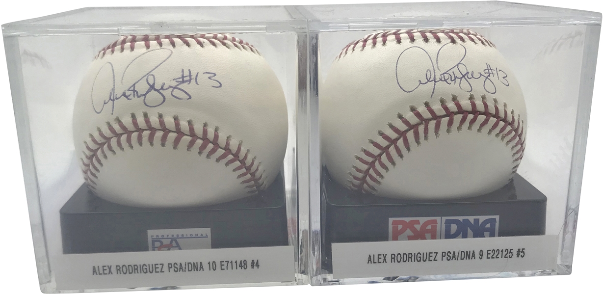 Alex Rodriguez Lot of Two (2) Signed OML Baseballs PSA/DNA Graded 9, 10!