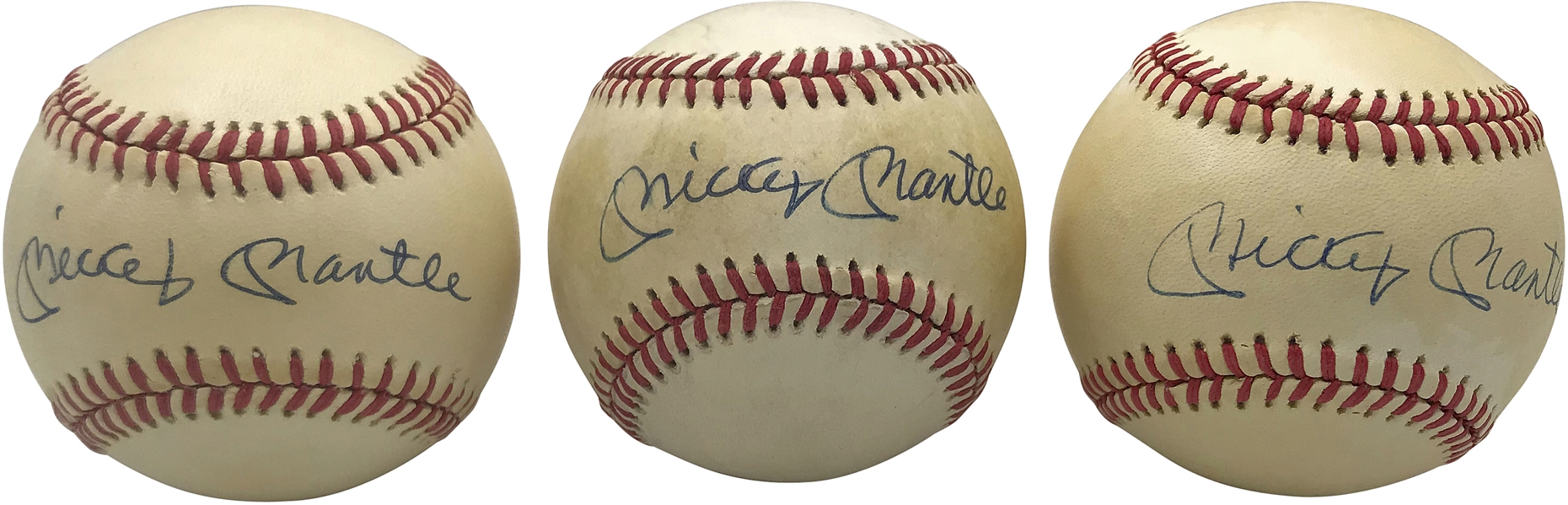 Mickey Mantle Lot of Three (3) Signed OAL Baseballs (Beckett/BAS Guaranteed)