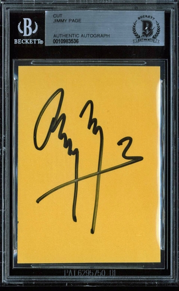 Led Zeppelin: Jimmy Page Signed 2.5" x 3.5" Cut Sheet (Beckett/BAS Encapsulated)