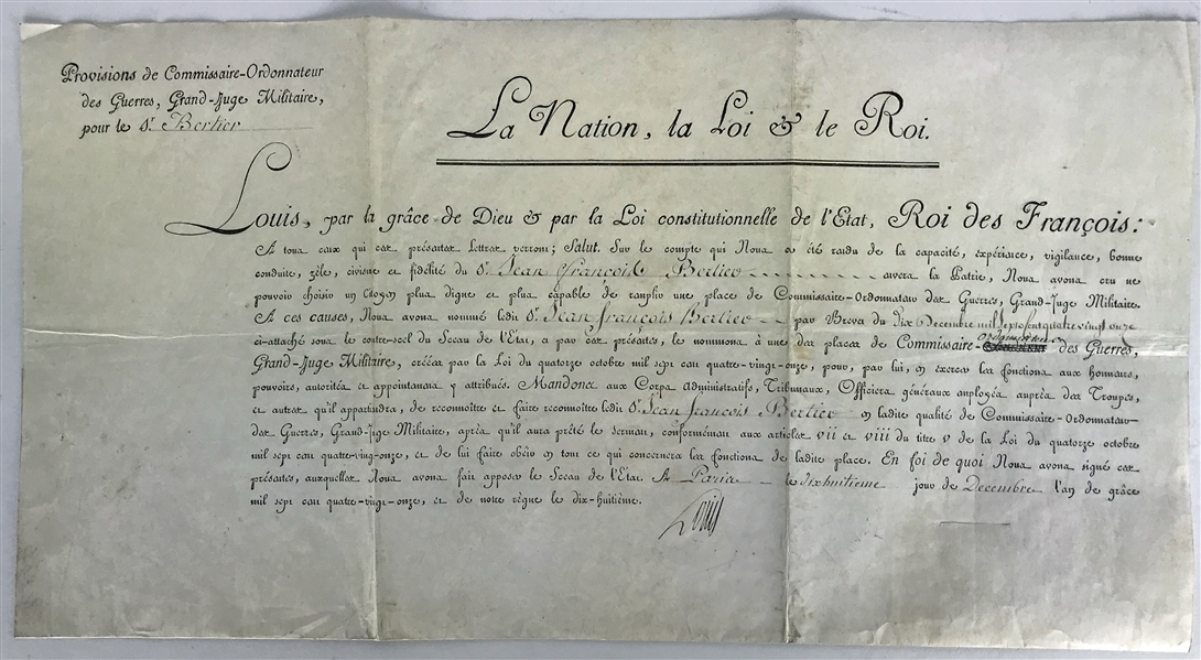 King Louis XVI Signed 19.25" x 14.5" Military Appointment Document (PSA/DNA)