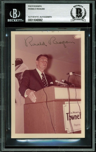 President Ronald Reagan Signed Vintage Candid Color Photo (BAS/Beckett Encapsulated)