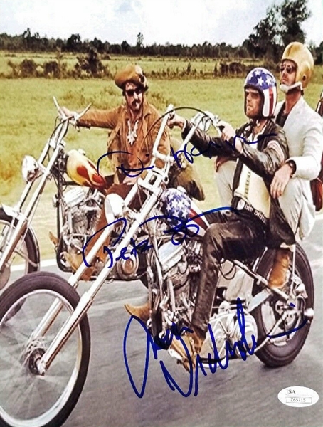 Easy Rider Cast Signed 8" x 10" Color Photo with Jack Nichsolson, Dennis Hopper & Peter Fonda (JSA)