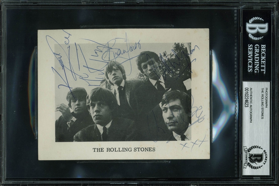 The Rolling Stones Vintage Signed 4" x 6" Promotional Photograph w/ Brian Jones (BAS/Beckett Encapsulated)