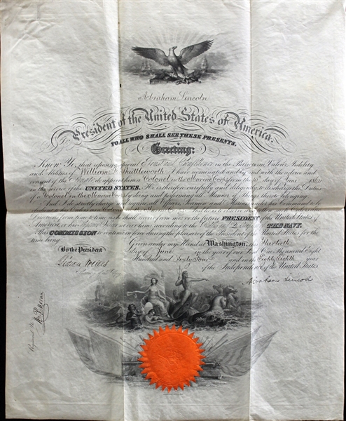 President Abraham Lincoln Signed & Civil War Dated Ornate Naval Commission (1864)(BAS/Beckett)