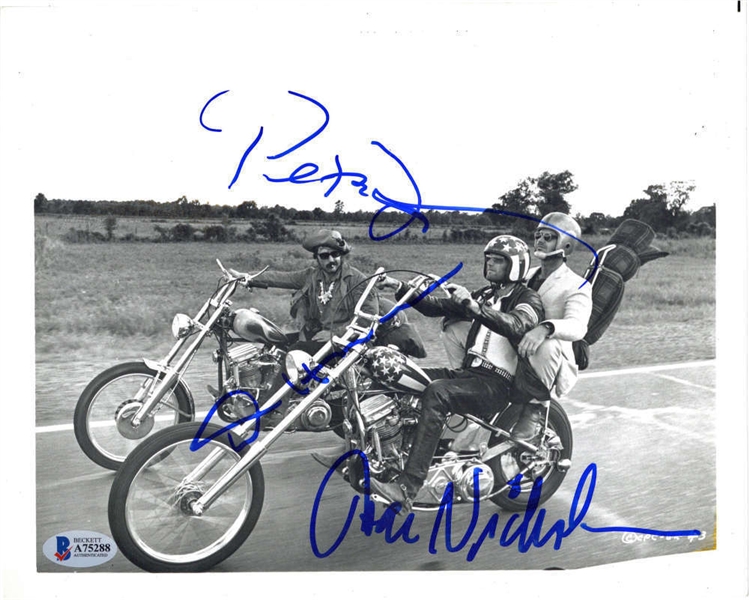 Easy Rider Rare Cast Signed 8" x 10" Photo w/ Nicholson, Fonda & Hopper (Beckett/BAS)
