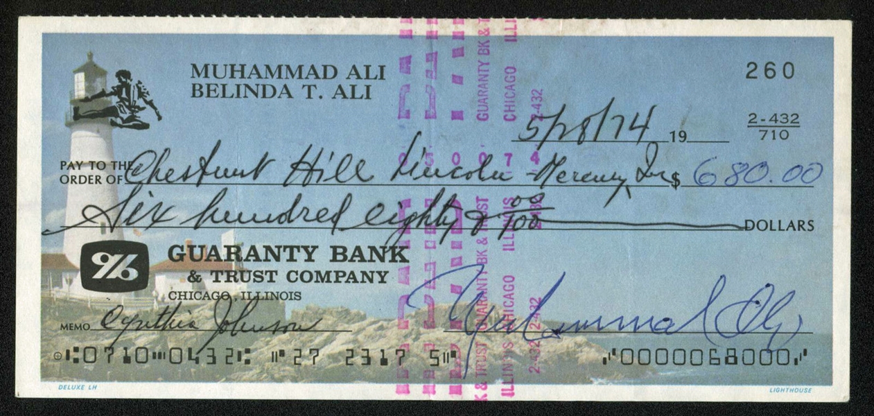 Muhammad Ali Vintage Signed 1974 Bank Check (JSA)