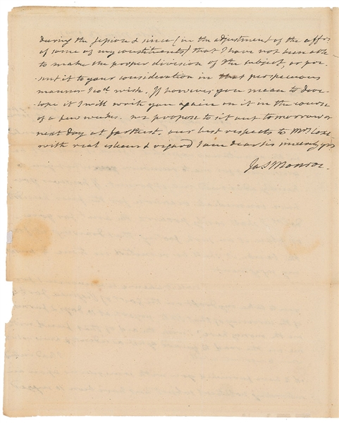 President James Monroe Signed & Handwritten 1792 Letter (Beckett/BAS) 