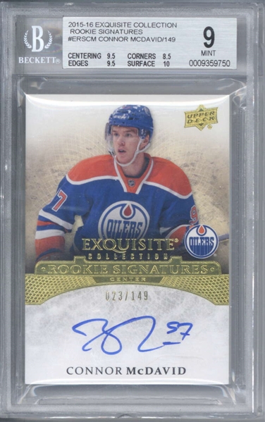 2015-2016 Exquisite Collection Rookie Signatures #ERSCM Connor McDavid Signed Card - BGS Graded 9 w/ 10 Auto!