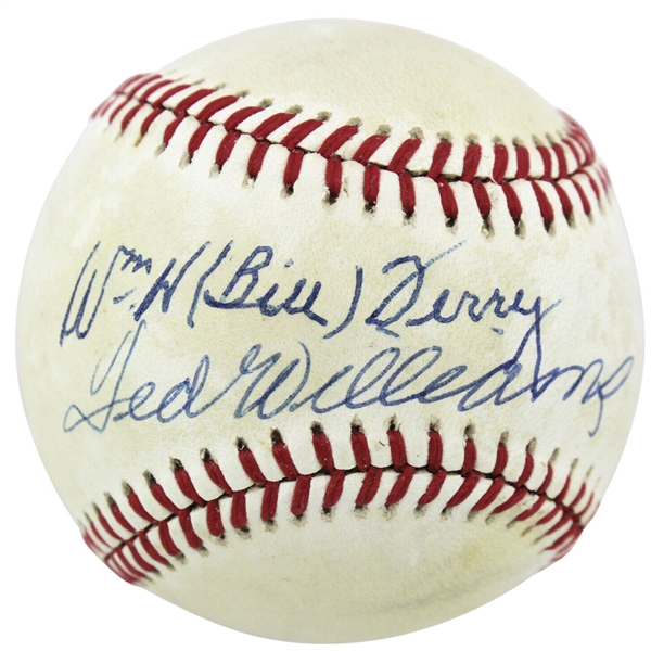 .400 Hitters: Ted Williams & Bill Terry Dual Signed OAL Baseball (Beckett/BAS)