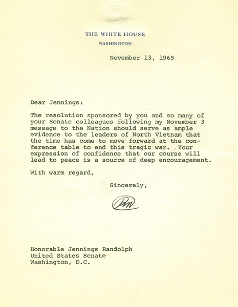 Richard Nixon Signed 1969 White House Letter w/ Vietnam Content! (Beckett/BAS)
