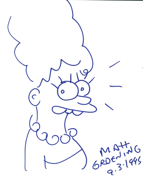 The Simpsons: Matt Groening Near-Mint Signed "Marge" Sketch on 8" x 10" Art Paper (BAS/Beckett)