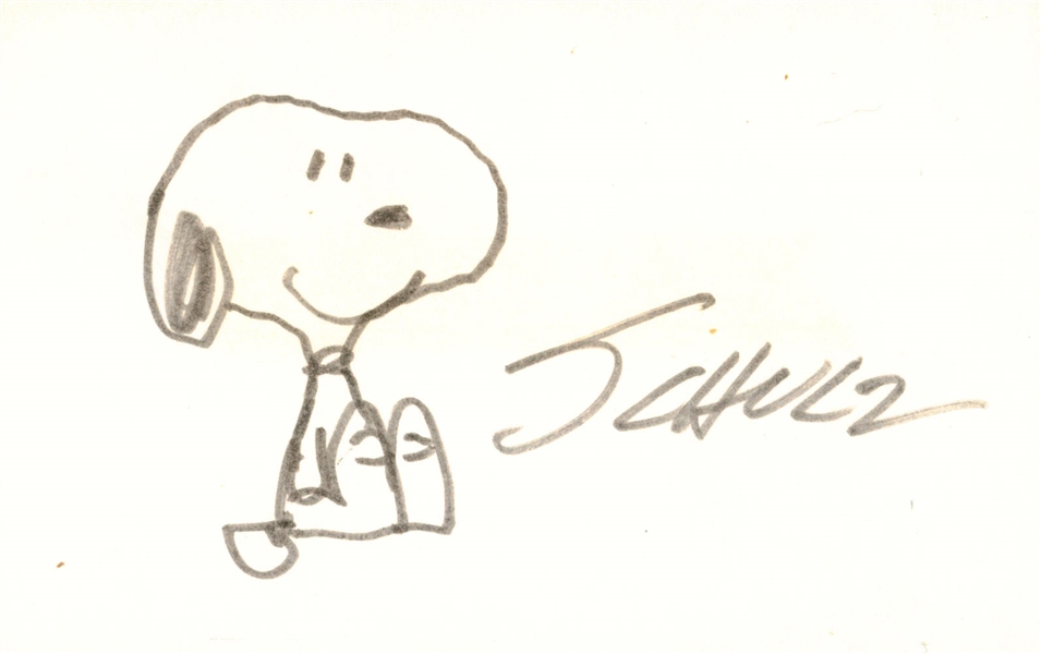 Charles M. Schulz Signed & Hand Drawn 3" x 5" Snoopy Sketch! (Beckett/BAS)