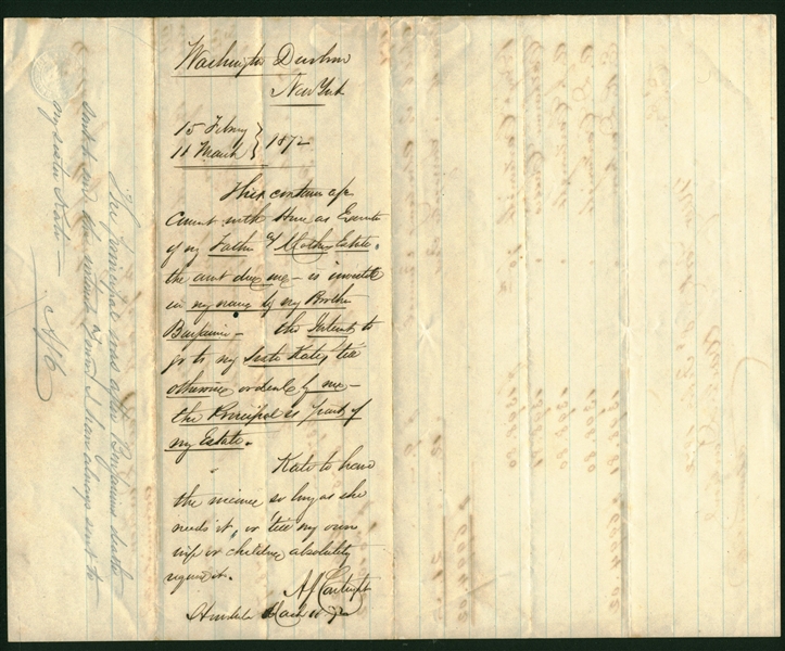 Father of Baseball: Alexander Cartwright Signed 1872 Estate Document (Beckett/BAS)