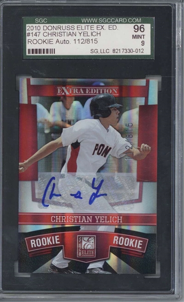 Christian Yelich Signed 2010 Donruss Elite /815 Rookie Card (SGC Graded 9)