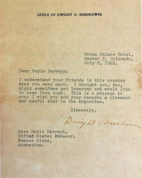 President Dwight D. Eisenhower Signed 1952 Typed Letter (Beckett/BAS)