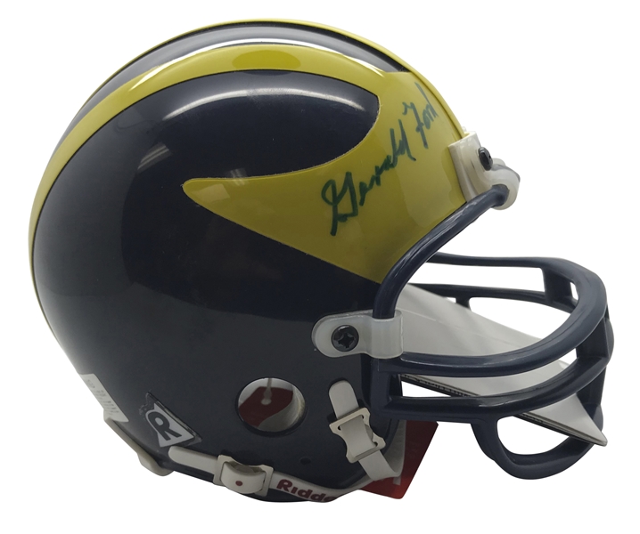 President Gerald Ford Rare Twice Signed Michigan Wolverines Mini Helmet (Beckett/BAS)