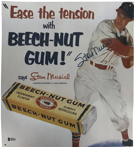 Stan Musial Signed Beech-Nut Gum 12.5" x 14" Replica Tin Advertisement (Beckett/BAS)