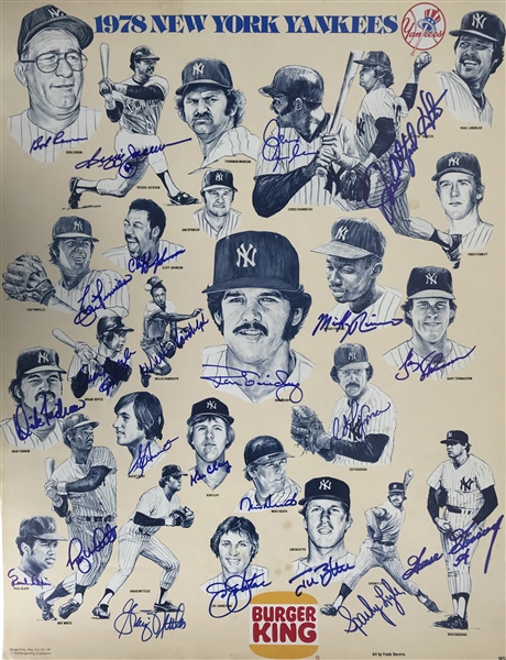 1978 NY Yankees Team Signed 17" x 22" Advertisement w/ Jackson, Hunter, Dent & Others (Beckett/BAS)