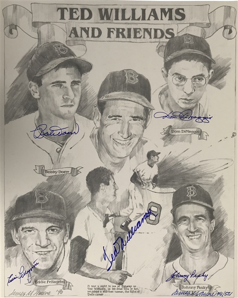 Ted Williams & Friends Multi-Signed Limited Edition 16" x 20" Lithograph w/ Williams, Doerr, Dimaggio & Others! (Beckett/BAS)