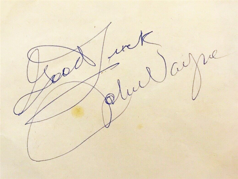 John Wayne Signed Large & Impressive 2.75" x 4.25" Album Page (Beckett/BAS Guaranteed)