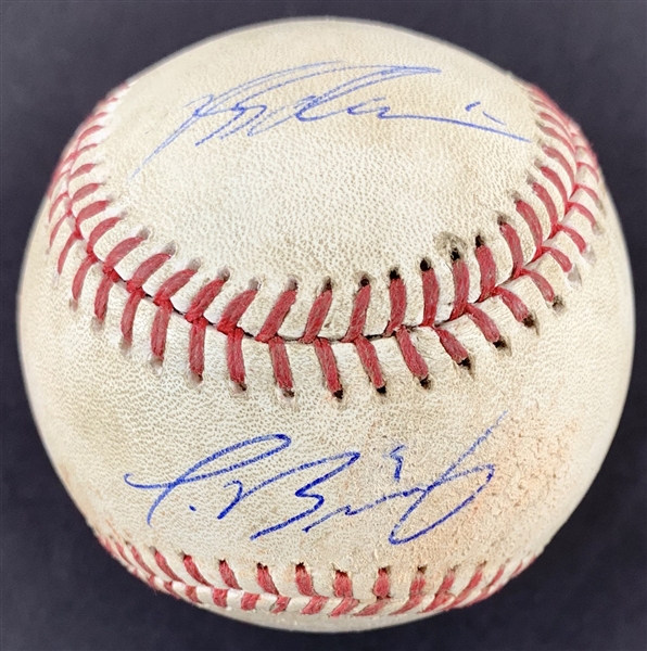 Cubs Stars: Javier Baez & Kyle Schwarber Dual Signed and Hit Game Used Baseball (MLB Authentication & PSA/DNA)