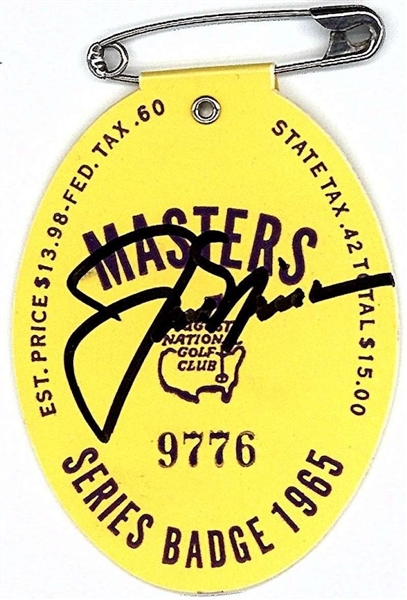 Jack Nicklaus Rare Signed Original 1965 Masters Badge (Nicklaus Victory)(JSA)