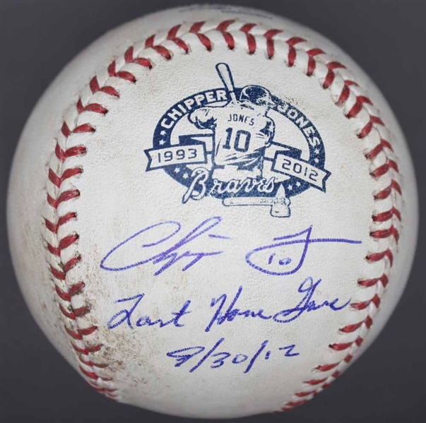 Chipper Jones Game Used & Signed OML Baseball from Last Ever Home Game (9/30/12)(PSA/DNA & MLB Holo)
