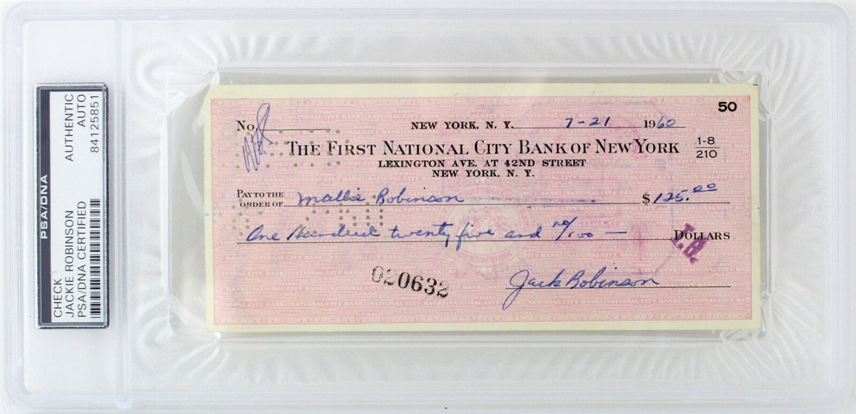 Jackie Robinson Signed 1960 Bank Check (PSA/DNA Encapsulated)