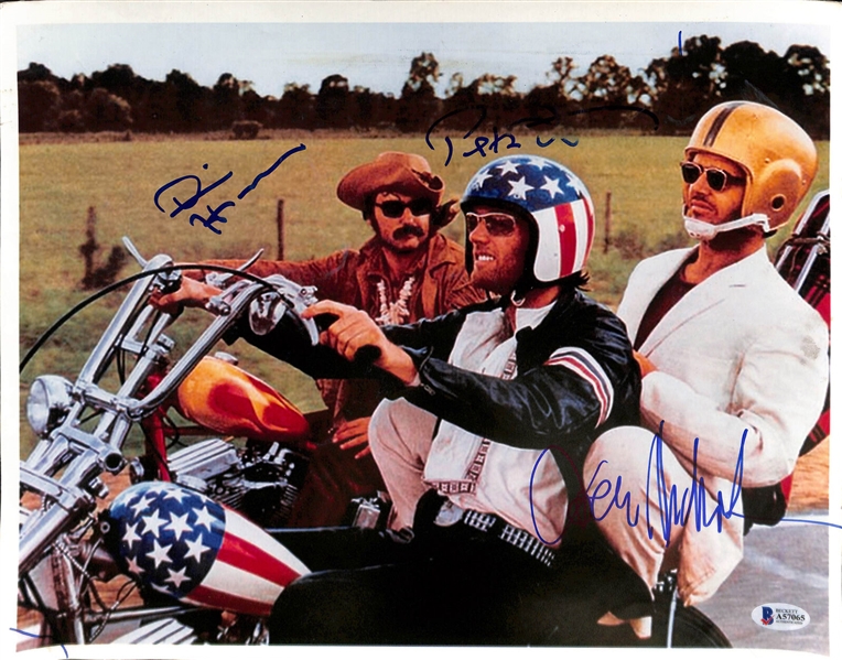 Easy Rider Rare Cast Signed Over-Sized 12" x 15" Photo w/ Nicholson, Fonda & Hopper (Beckett/BAS)