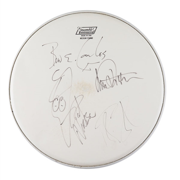 Cheap Trick Group Signed & Stage Used 14" Drumhead w/ 4 Signatures (Beckett/BAS)