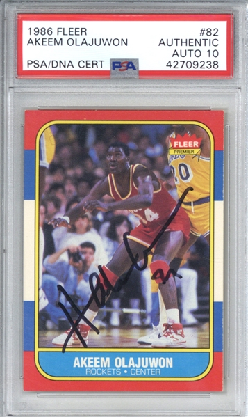 Akeem Olajuwon Signed 1986 Fleer #82 Rookie Card (PSA/DNA 10)