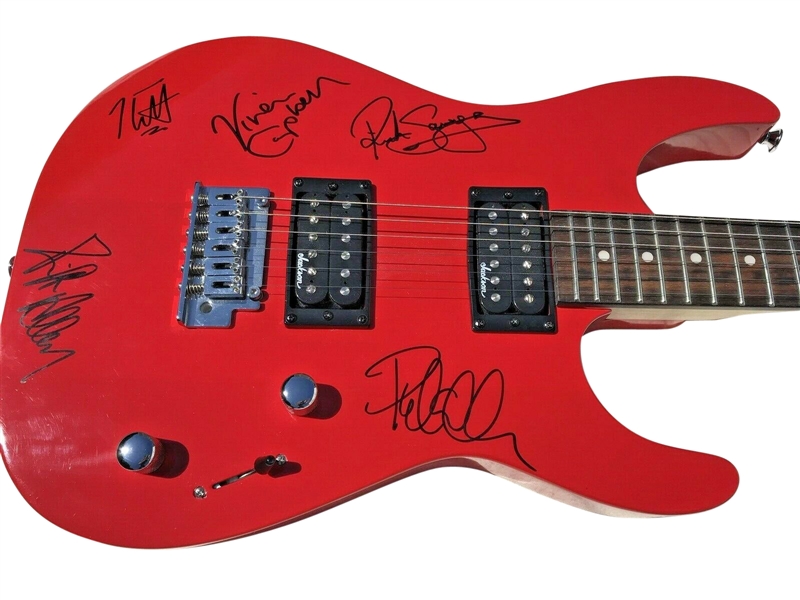 Def Leppard Rare Group On-the-Body Signed Jackson Guitar w/ All Five Members! (PSA/DNA)