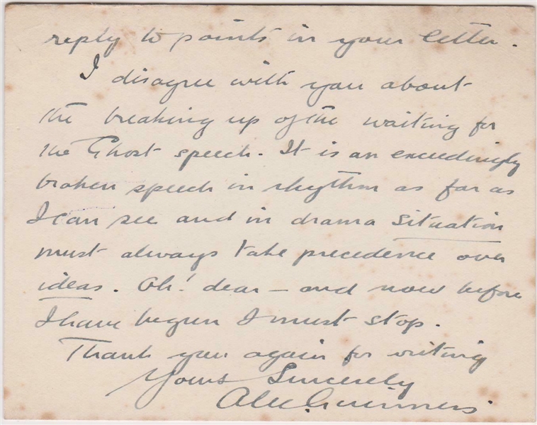 Alec Guinness Signed & Handwritten Vintage 4.5" x 5.75" Letter (Beckett/BAS Guaranteed)