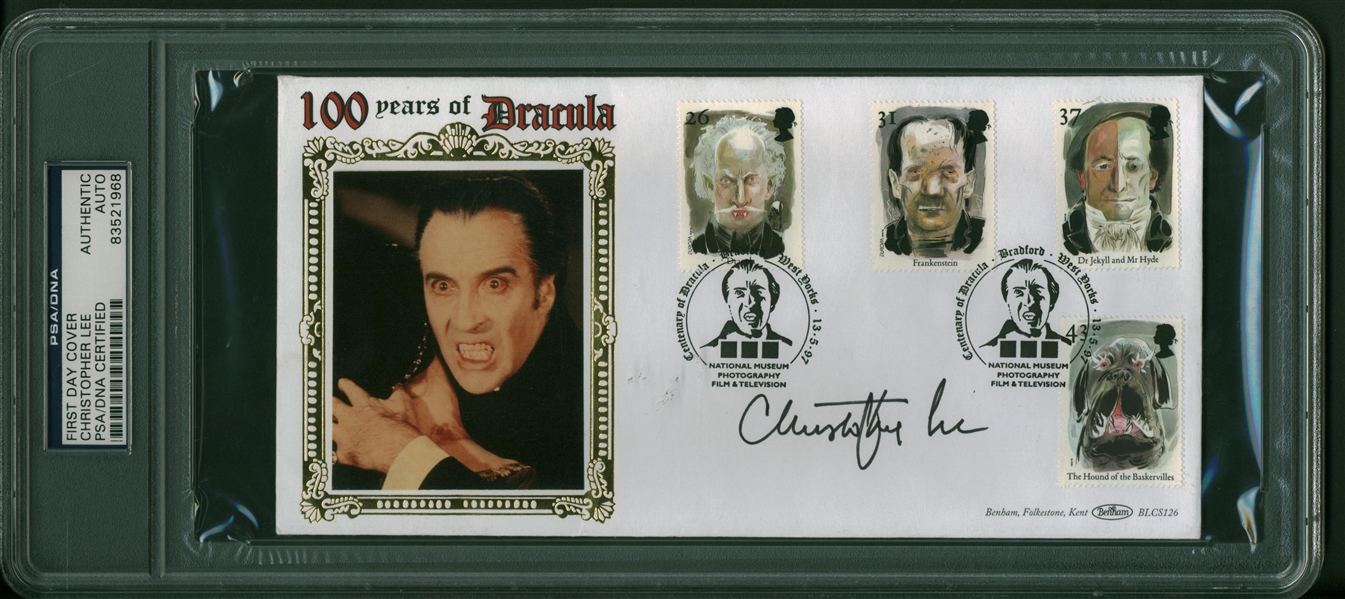 Christopher Lee Signed 4" x 8" Dracula First Day Cover (PSA/DNA Encapsulated)