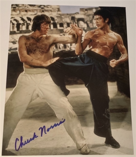 Chuck Norris Signed "Way of the Dragon" 11" x 14" w/ Bruce Lee (ACOA)