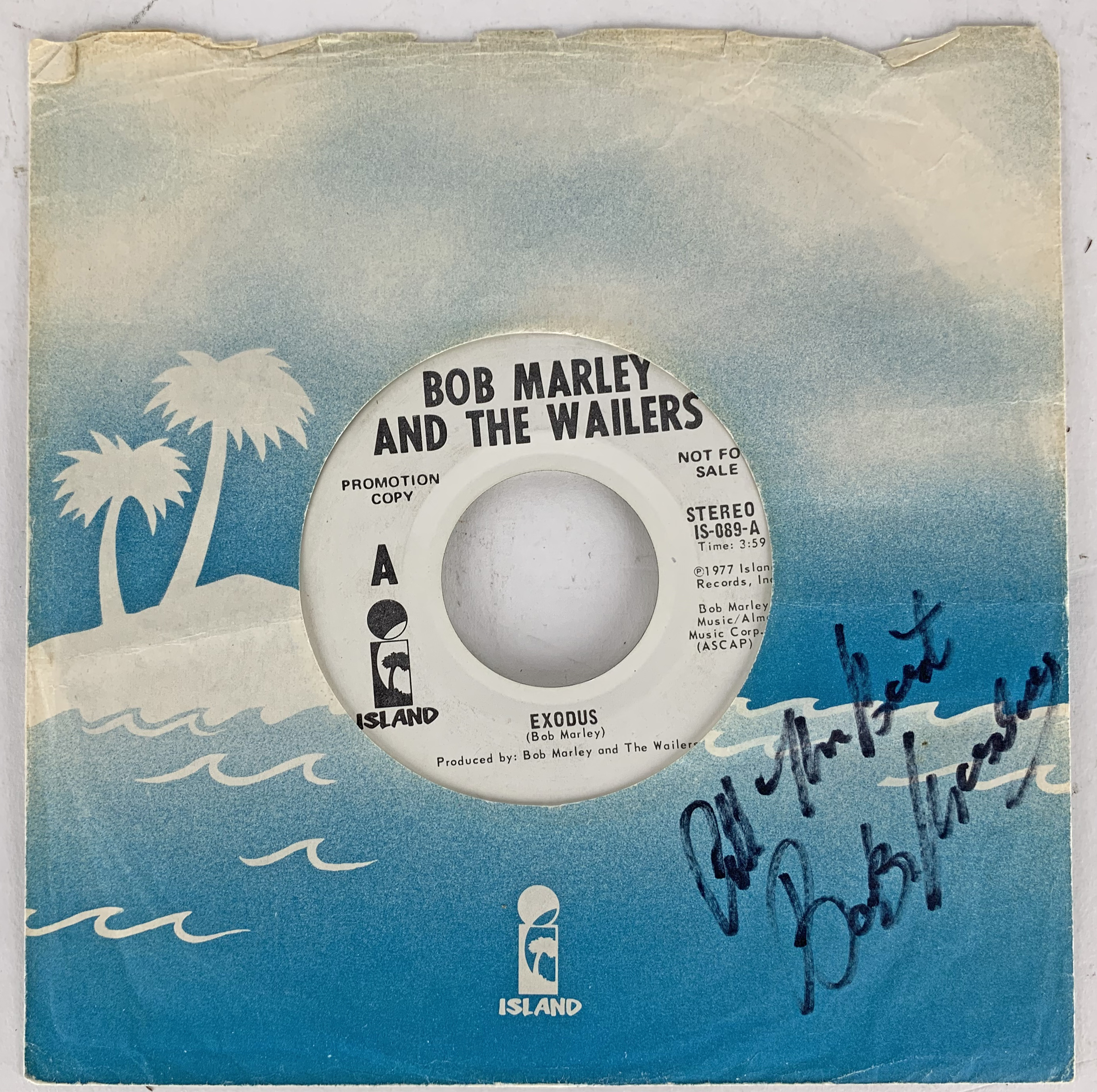 Lot Detail Bob Marley Signed Promotional Island Records Exodus 45