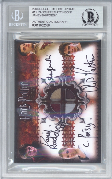 2006 Goblet of Fire Multi-Signed Quad Card w/ Radcliffe, Pattinson & Others! (Beckett/BAS Encapsulated)