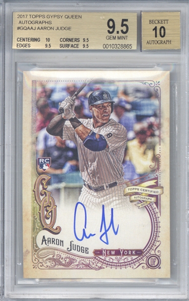 Aaron Judge Signed 2017 Topps Gypsy Queen Rookie Card Beckett/BGS 9.5 w/ 10 Auto!