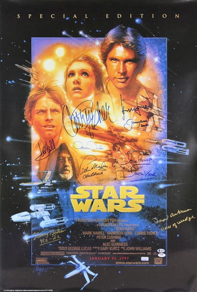 Star Wars: A New Hope Impressive Cast Signed 27" x 40" Poster with Ford, Fisher, Hamill, etc (9 Sigs)(Beckett/BAS & PSA/DNA)
