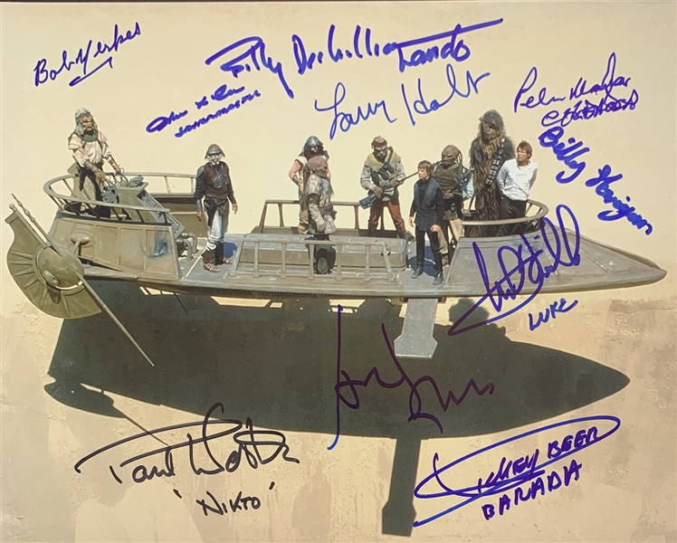 ROTJ: Desert Skiff Cast Signed 8" x 10" Color Photo with Ford, Hamill, Williams, Mayhew, etc. (10 Sigs)(Beckett/BAS Guaranteed)(Steve Grad Collection)