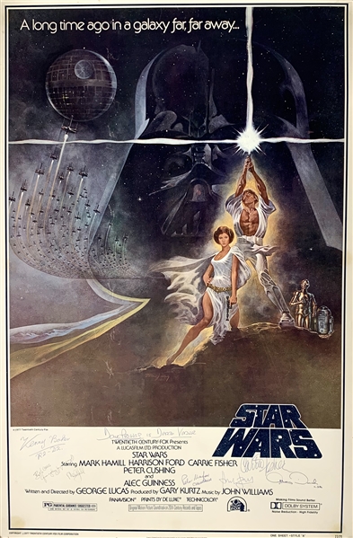 A New Hope Amazing Original 27" x 41" One-Sheet Style "A" Movie Poster Signed by Ford, Fisher, Hamill, etc. (7 Sigs)(Beckett/BAS Guaranteed)(Steve Grad Collection)