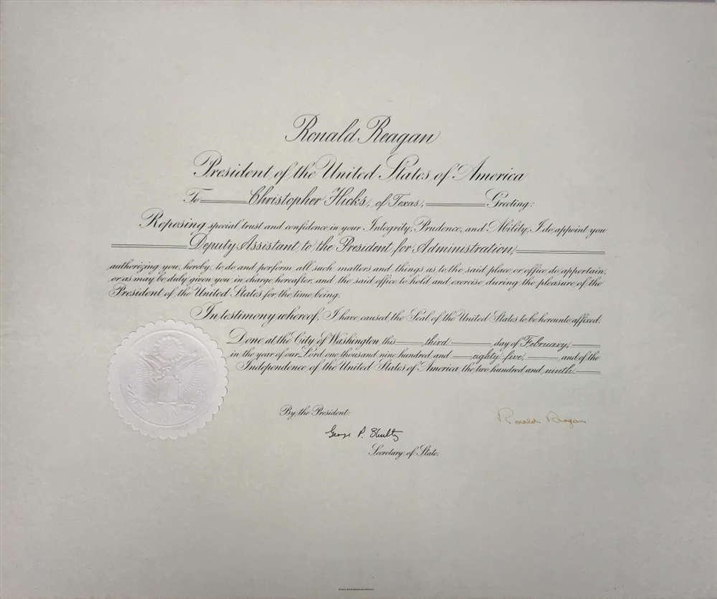 Ronald Reagan Rare Signed 1985 Presidential Appointment Document (JSA)