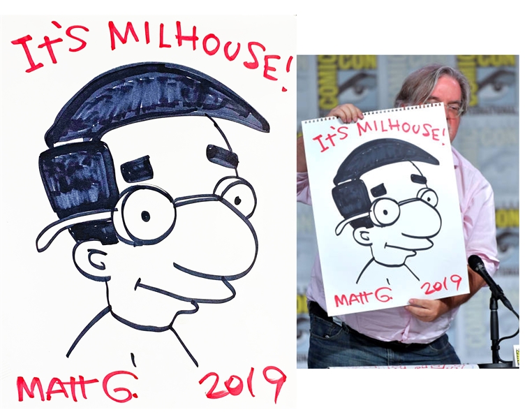 Matt Groening Rare Signed & Hand Drawn 18" x 24" "Milhouse" Artwork with Photo Proof! (RARE SDCC Giveaway Piece)(Beckett/BAS Guaranteed)