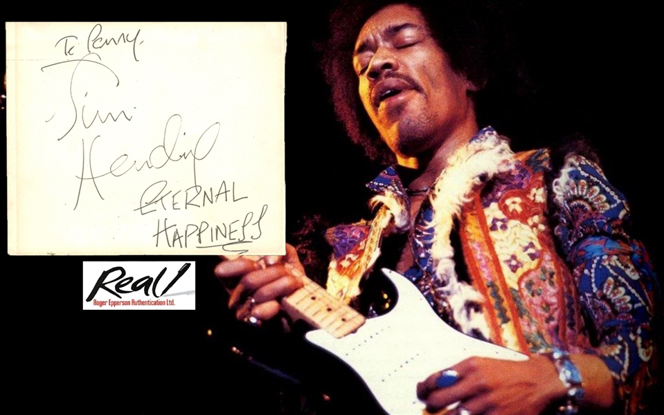 Jimi Hendrix Superbly Signed 4" x 4.5" Album Page w/ "Eternal Happiness" Inscription! (REAL/Epperson)