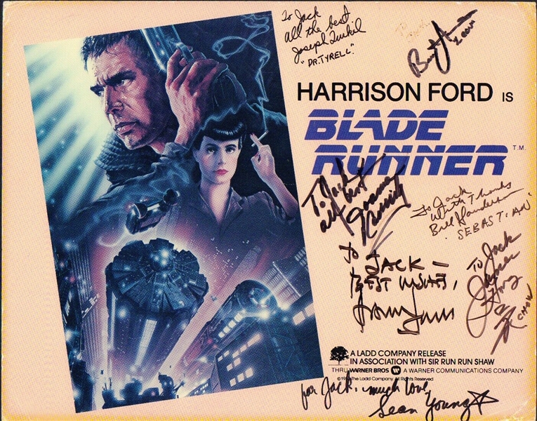 Blade Runner Rare Cast Signed 11" x 14" Lobby Card with Ford, Young, Turkel, James, etc. (7 Sigs)(PSA/DNA)